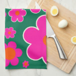 Bloemen van de ventilatormarkt van de moderne deco theedoek<br><div class="desc">Bloemmarkt Honolulu: abstracte bloemenkunst - retro bloemen print - roze en groen.</div>