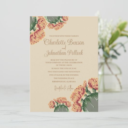 Bloemen van de vijgcactus Elegante Cactus Bruiloft Kaart (Staand voorkant)