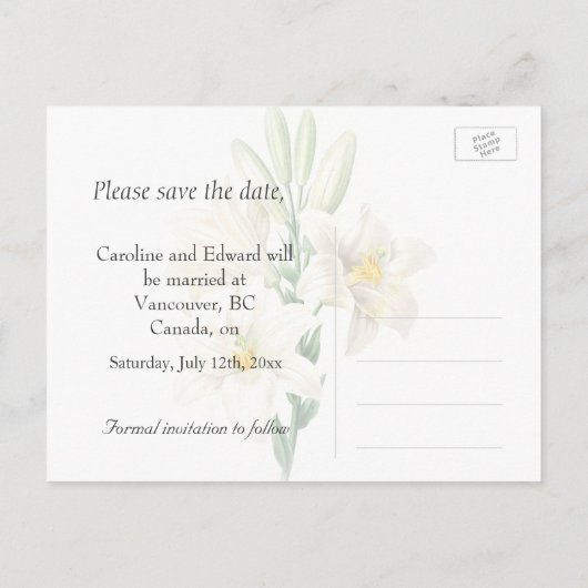  bloemen van de witte lib met bloem, met uitzonder aankondigingskaart (Achterkant)