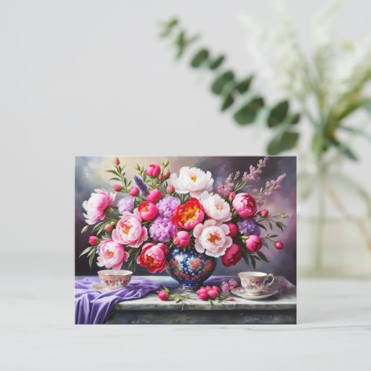 Bloemen van Elegantie: Oosterse Boeket Pioenrozen Briefkaart (Staand voorkant)