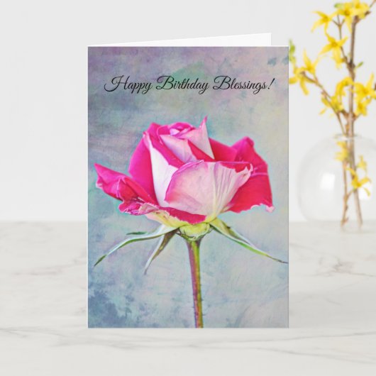 Bloemen van Faith Birthday Blessings Roos Kaart (Gele Bloem)