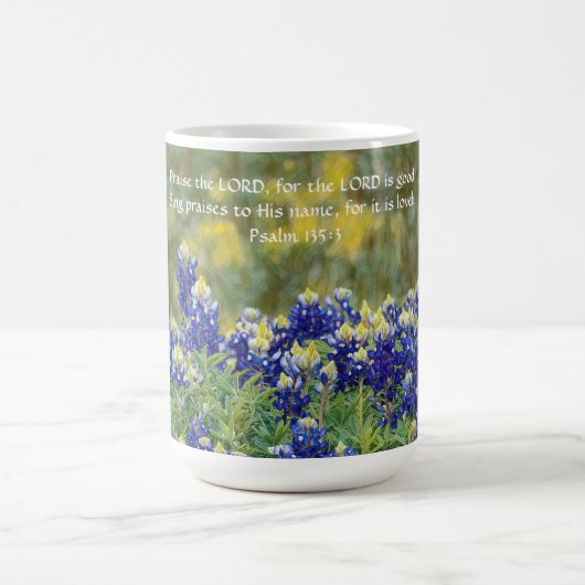 Bloemen van Faith Psalm 135:3 Bluebonnet Cup Koffiemok (Center)