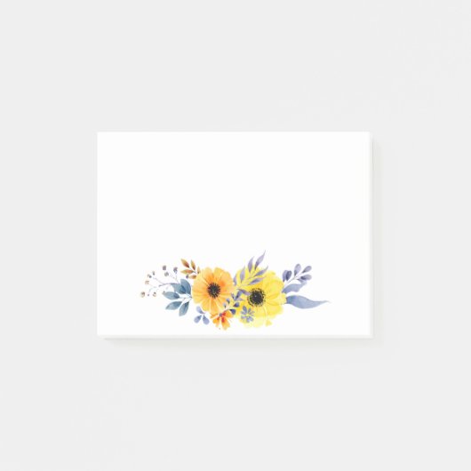 Bloemen van Floral-Geel en Blauwe Waterverf Post-it® Notes (Voorkant)