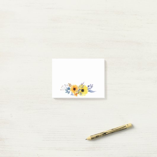 Bloemen van Floral-Geel en Blauwe Waterverf Post-it® Notes (Op bureau)