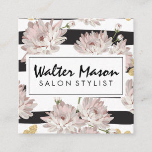 bloemen van Floral patroonstrepen Vierkante Visitekaartje