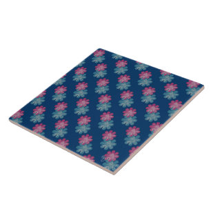 Bloemen van glas (roze/blauwgroen/marine) tegeltje