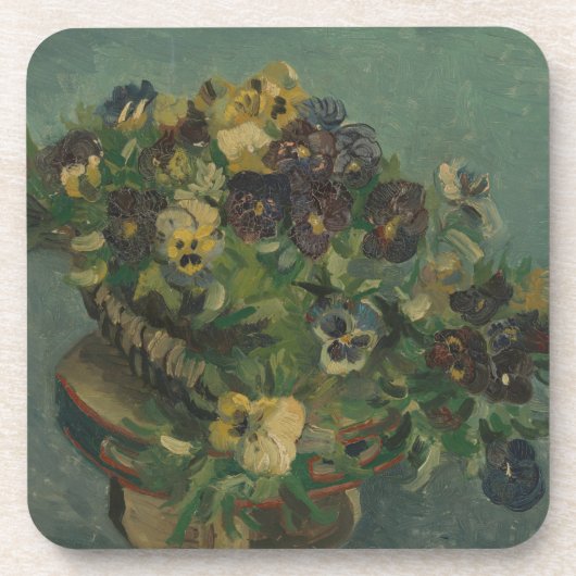  bloemen van Gogh - mandje van Pansies Bier Onderzetter (Voorkant)