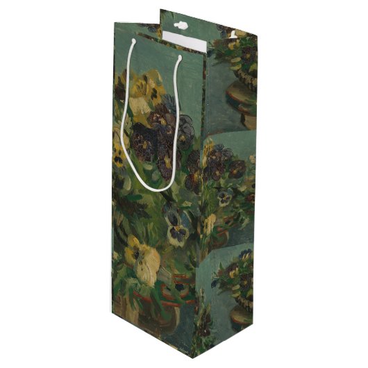  bloemen van Gogh - mandje van Pansies Wijn Cadeautas (Voorkant Gekanteld)