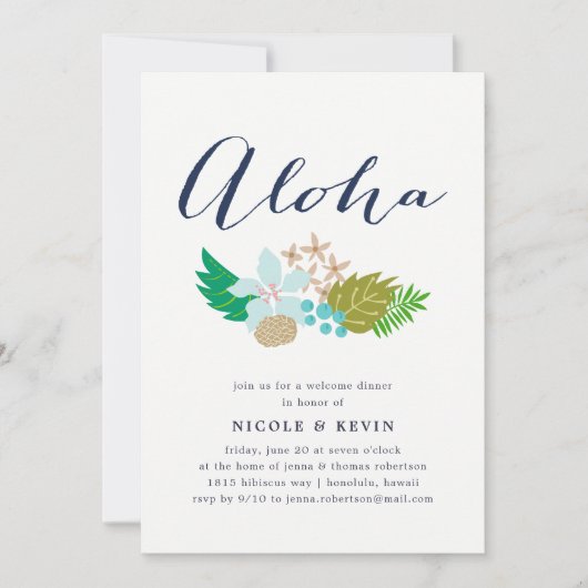 Bloemen van het eiland | Aloha bruiloft welkom din Kaart (Voorkant)