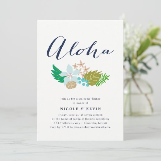 Bloemen van het eiland | Aloha bruiloft welkom din Kaart (Staand voorkant)