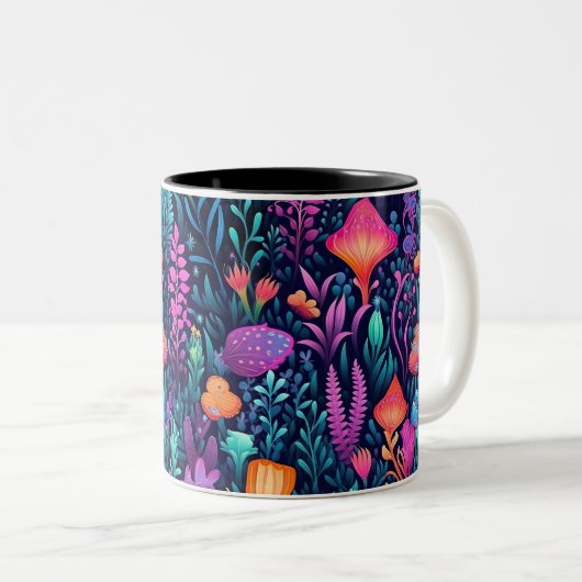 Bloemen van het Zee - Aqua Flora Tweekleurige Koffiemok (Voorkant rechts)