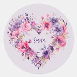 Bloemen van Liefde | Aangepaste naam | Bloemen Ronde Sticker