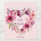 Bloemen van Liefde | Aangepaste namen en datum | Wijn Etiket (Enkel label)