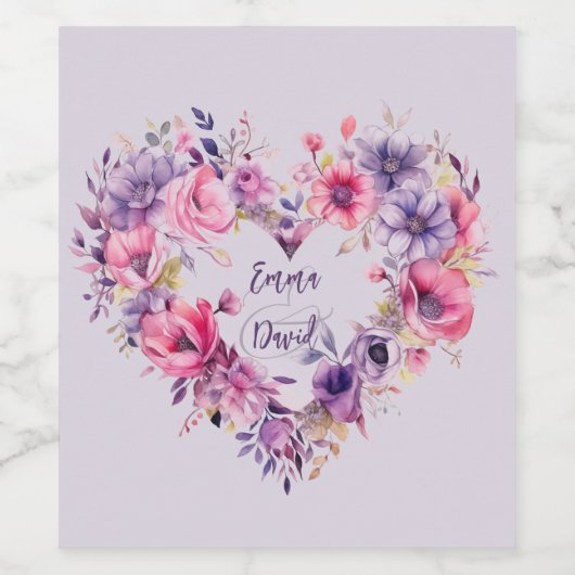 Bloemen van Liefde | Aangepaste namen | Wijn Etiket (Enkel label)