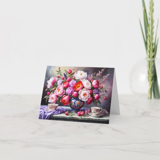 Bloemen van pioenen, oosters boeket Moederdag Kaart (Voorkant)