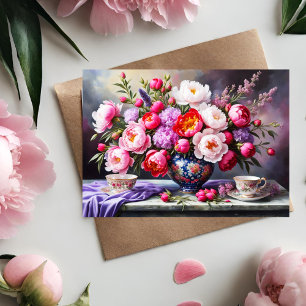 Bloemen van Pioenrozen, Oosters Boeket Moederdag Kaart