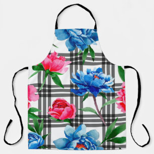 Bloemen van rode en blauwe pinda's in de bloemente schort