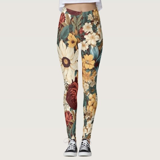bloemen van Roos, tulp, lelies en madeliefjes Leggings (Voorkant)