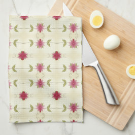 Bloemen van roze met groen en wit taupe theedoek