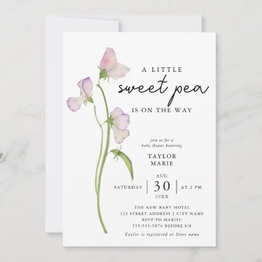 Bloemen van suikererwten | Meisje Baby shower Kaart (Voorkant)