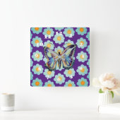 Bloemen van vlinder en madeliefje vierkante klok (Huis)