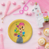 bloemen van waterverf, vaas papieren bordje (Feest)