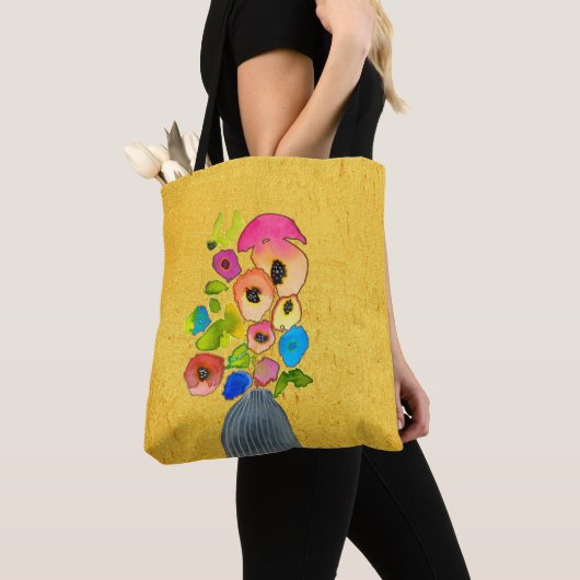 bloemen van waterverf, vaas tote bag (Dichtbij)