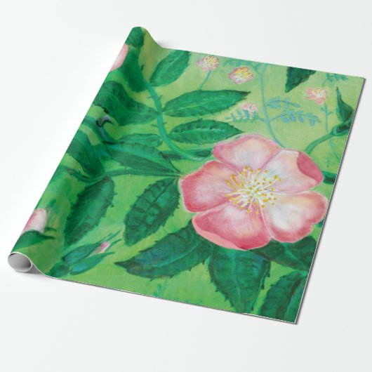 Bloemen van wilde rozen cadeaupapier (Uitgerold)