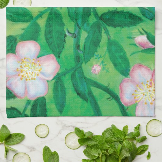 Bloemen van wilde rozen theedoek (Gevouwen)