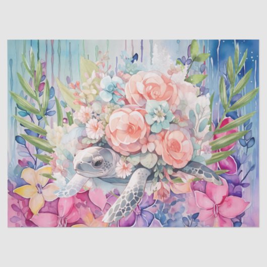 Bloemen van Zee Turtle & Pastel Tissuepapier (Voorkant)