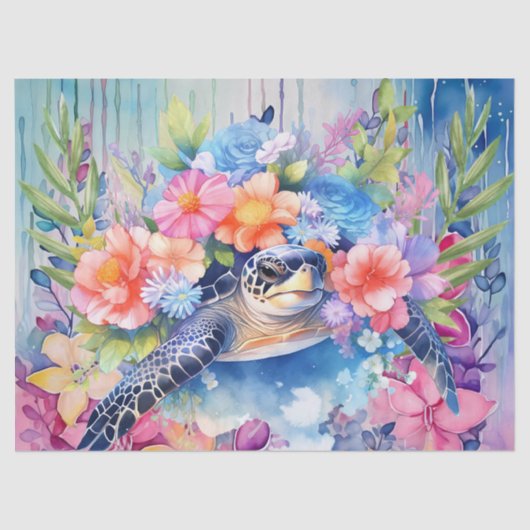 Bloemen van Zee Turtle & Pastel Tissuepapier (Voorkant)