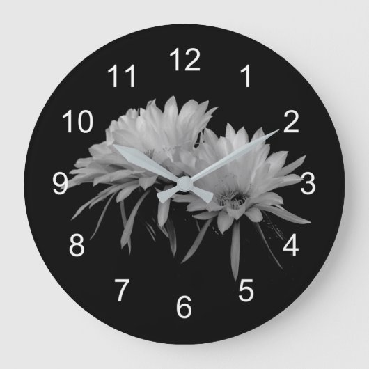 Bloemen van zwarte en witte cactus grote klok (Voorkant)