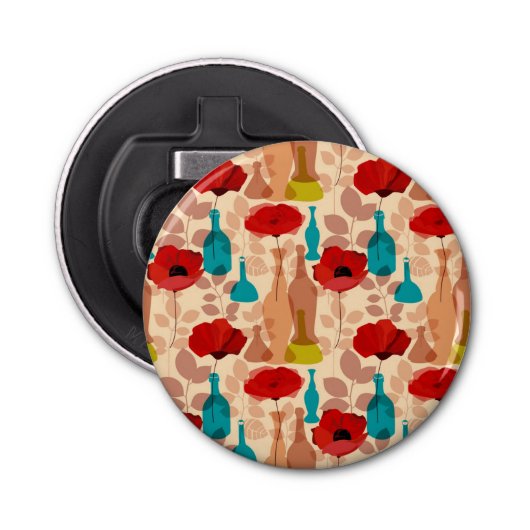 Bloemen, vassen en flessen button flesopener (Voorkant)