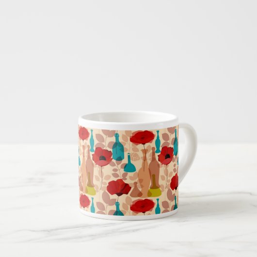 Bloemen, vassen en flessen espresso kop (Voorkant rechts)