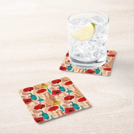 Bloemen, vassen en flessen kartonnen onderzetters (Insitu)