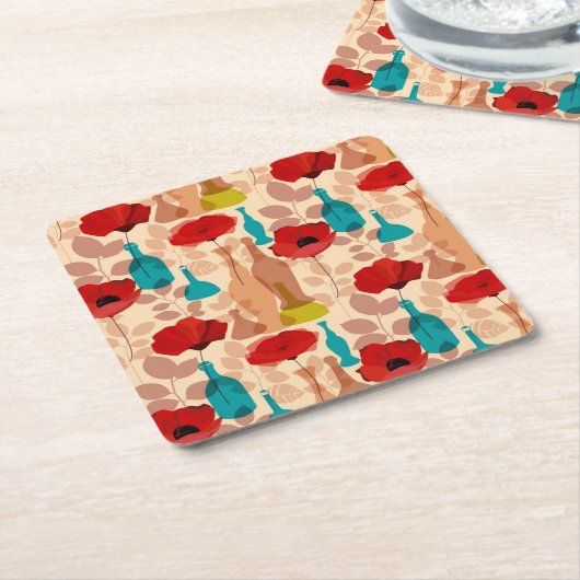 Bloemen, vassen en flessen kartonnen onderzetters (Schuin)