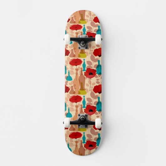 Bloemen, vassen en flessen persoonlijk skateboard (Voorkant)
