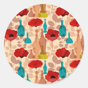 Bloemen, vassen en flessen ronde sticker