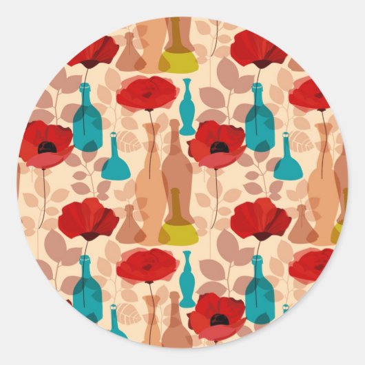 Bloemen, vassen en flessen ronde sticker (Voorkant)