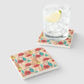 Bloemen, vassen en flessen stenen onderzetter (Zijkant)