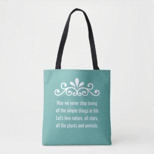 Bloemen Vector, Natuur Liefde Tekst op Teal Tote Bag