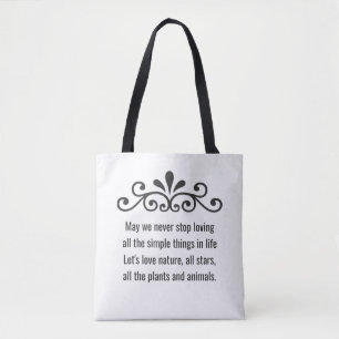 Bloemen Vector, Natuur Liefde Tekst op Wit Tote Bag