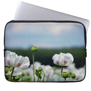 Bloemen veld, Papaver somneferum maanzaad bloem. Laptop Sleeve