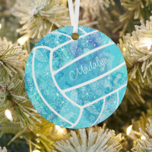 bloemen veren paislies turquoise volleyball metalen ornament
