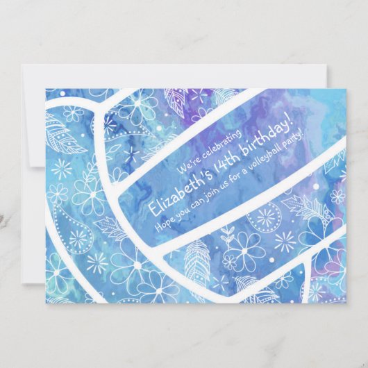 Bloemen veren veren pasteitspatroon blauw volleyba kaart (Voorkant)