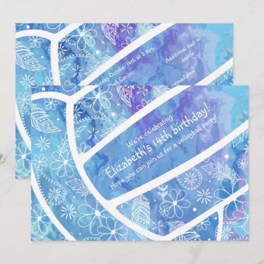 Bloemen veren veren pasteitspatroon blauw volleyba kaart (Voorkant / Achterkant)