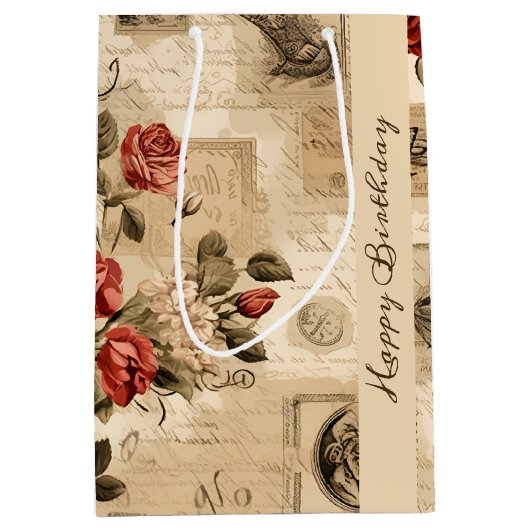  Bloemen Verjaardag Gift Bag Medium Cadeauzakje (Voorkant)