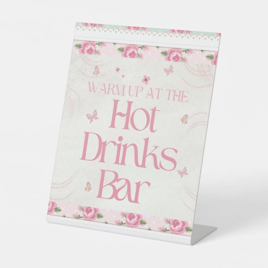 Bloemen Verjaardag Hot Drinken Bar Sign Reclamebord Met Voetstuk (Voorkant)