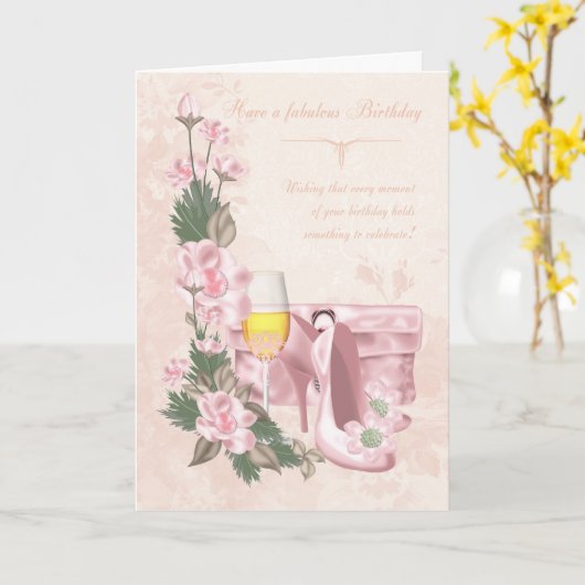 Bloemen Verjaardag Kaart met schoenen, portemonnee (Gele Bloem)