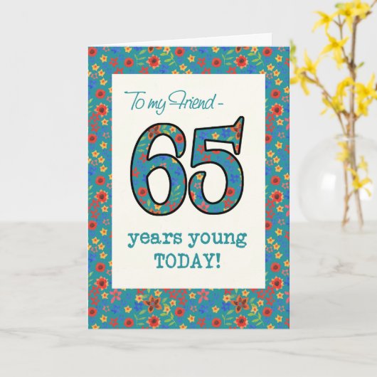 Bloemen Verjaardag Kaart voor Vriend 65 Jaar Jong (Gele Bloem)